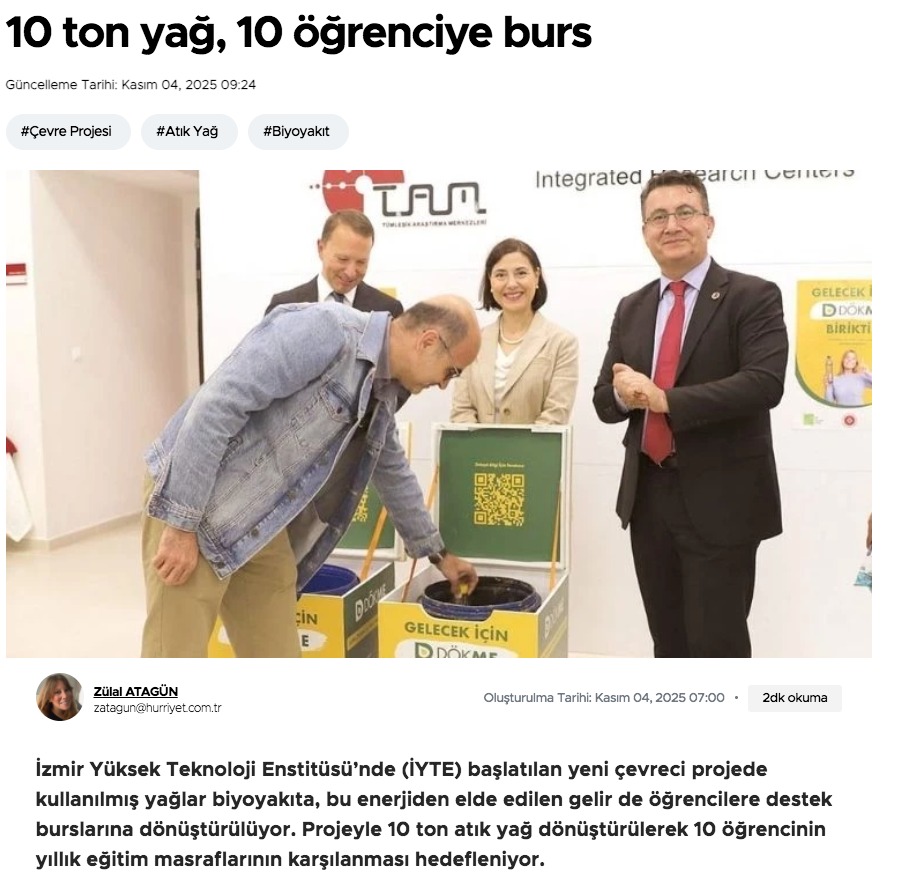 İYTE’den Çevreye ve Eğitime Katkı: “Gelecek İçin Dökme Biriktir” Projesi